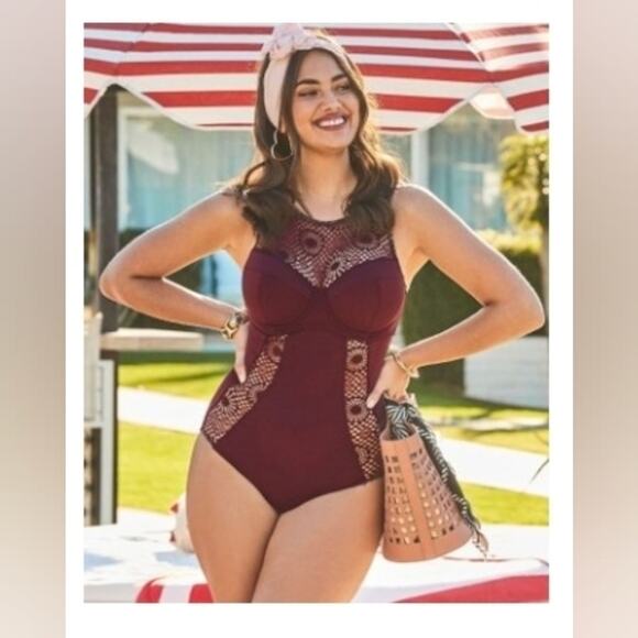 Adore Me | NWT | Burgundy/Purple | One Piece Swimsuit |  Size XXL - 42DD - Picture 1 of 13